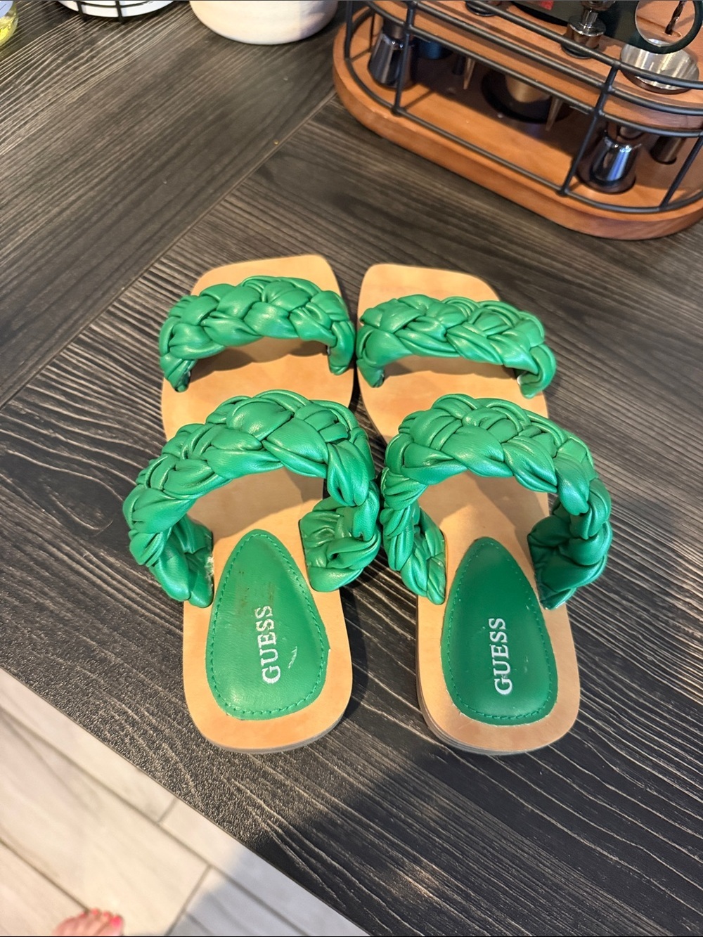 Guess Green Braided Double-Strap Slide Sandals - Picture 2 of 4
